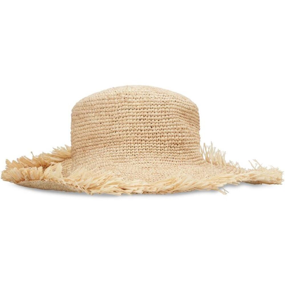 MADE FOR A WOMAN Women's Frayed Brim Woven Straw Sun Hat Women Beige Caps & Hats